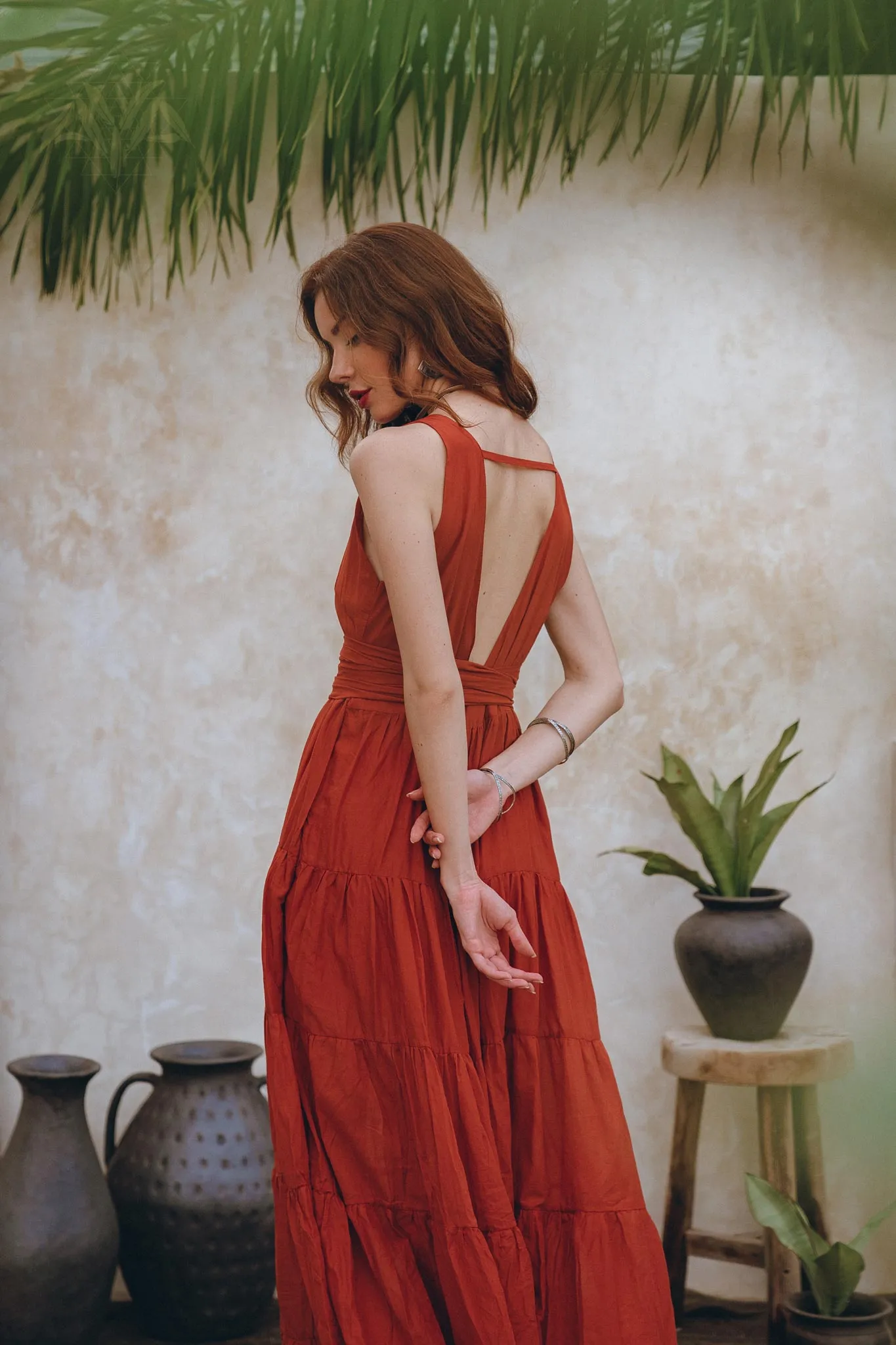 Boho Bridesmaid Dress • Boho Belted Dress • Red Maxi Adjustable Dress