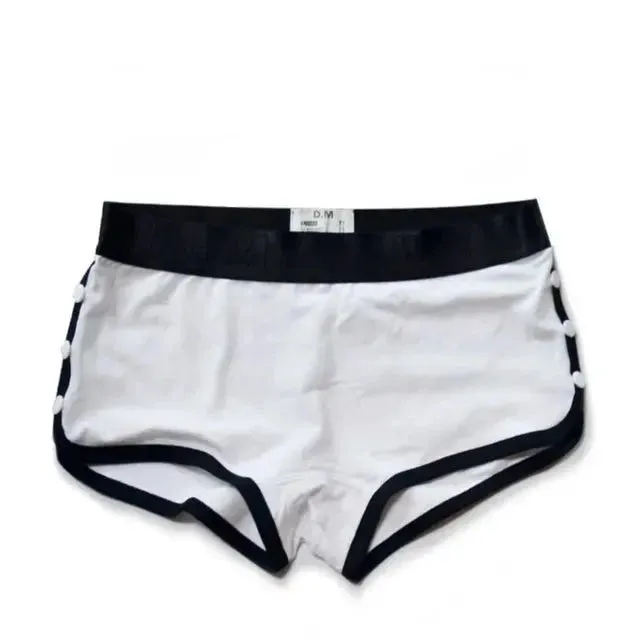 Button Solid Cotton Elastic Waist Boxer