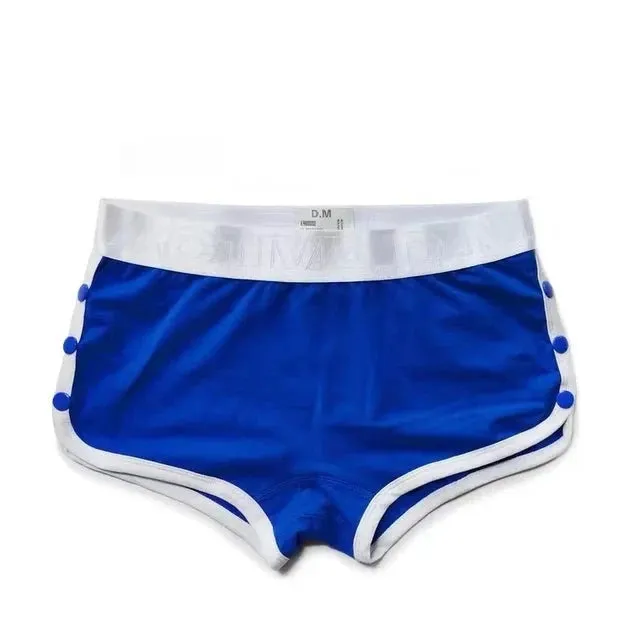 Button Solid Cotton Elastic Waist Boxer