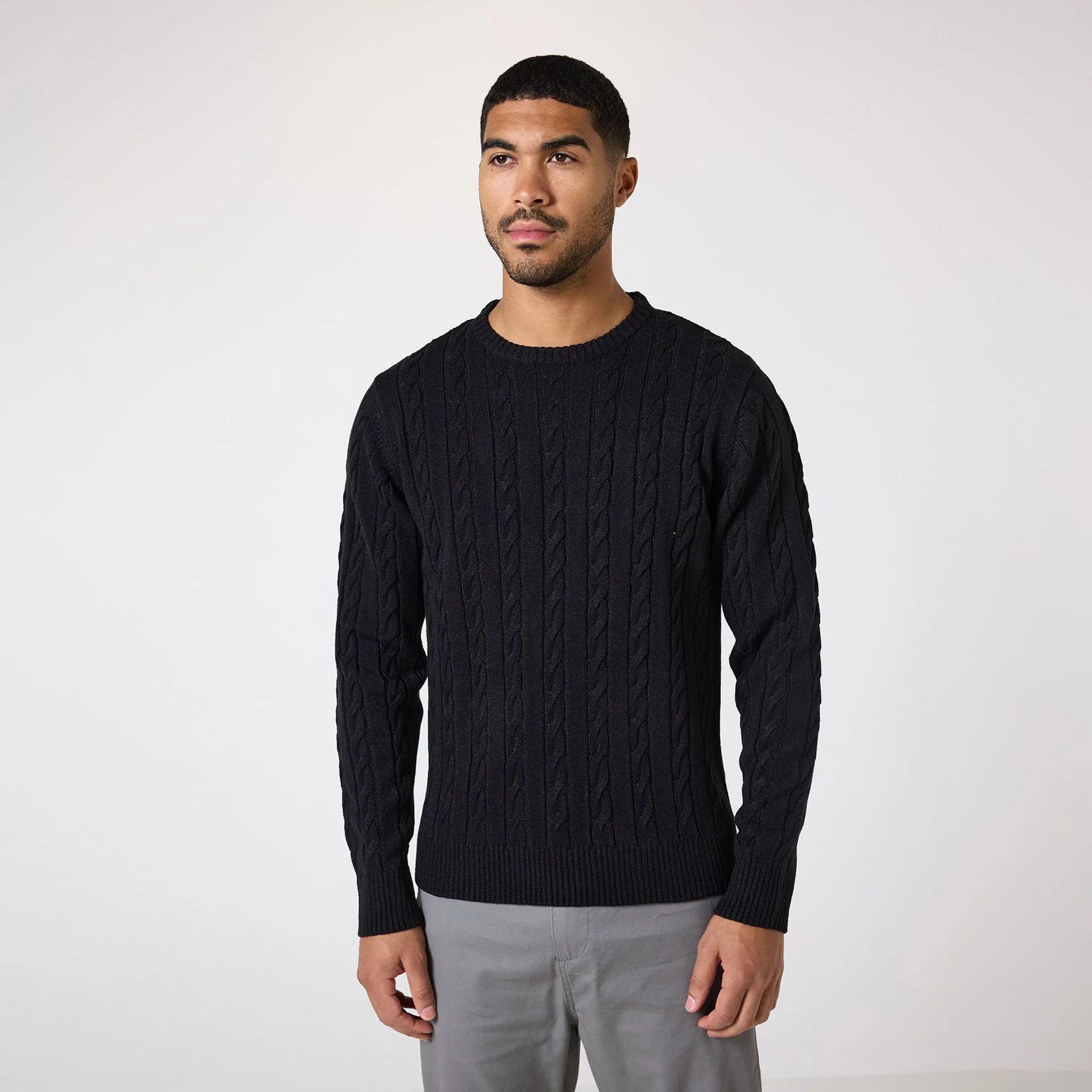 Cable Knit Crewneck | Black