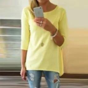 Candy Color 3/4 Sleeve Scoop Irregular T-shirt