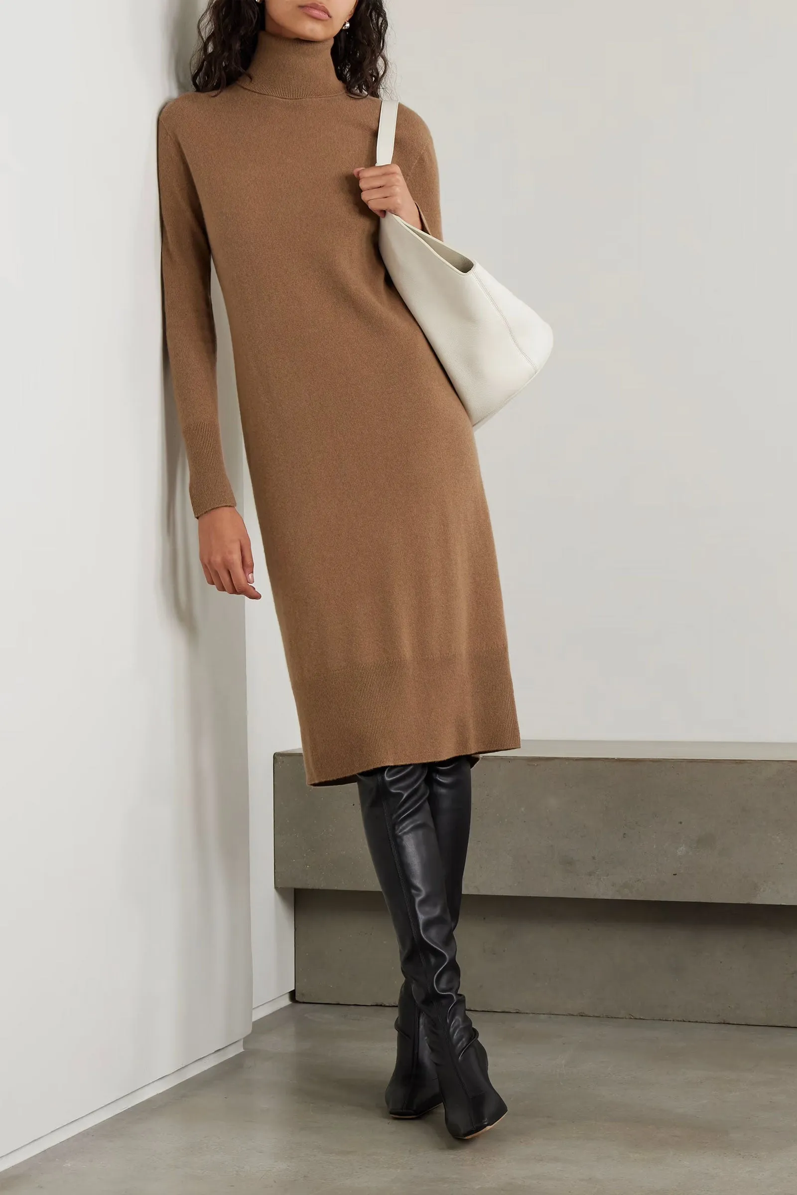 Cashmere Turtleneck Midi Dress