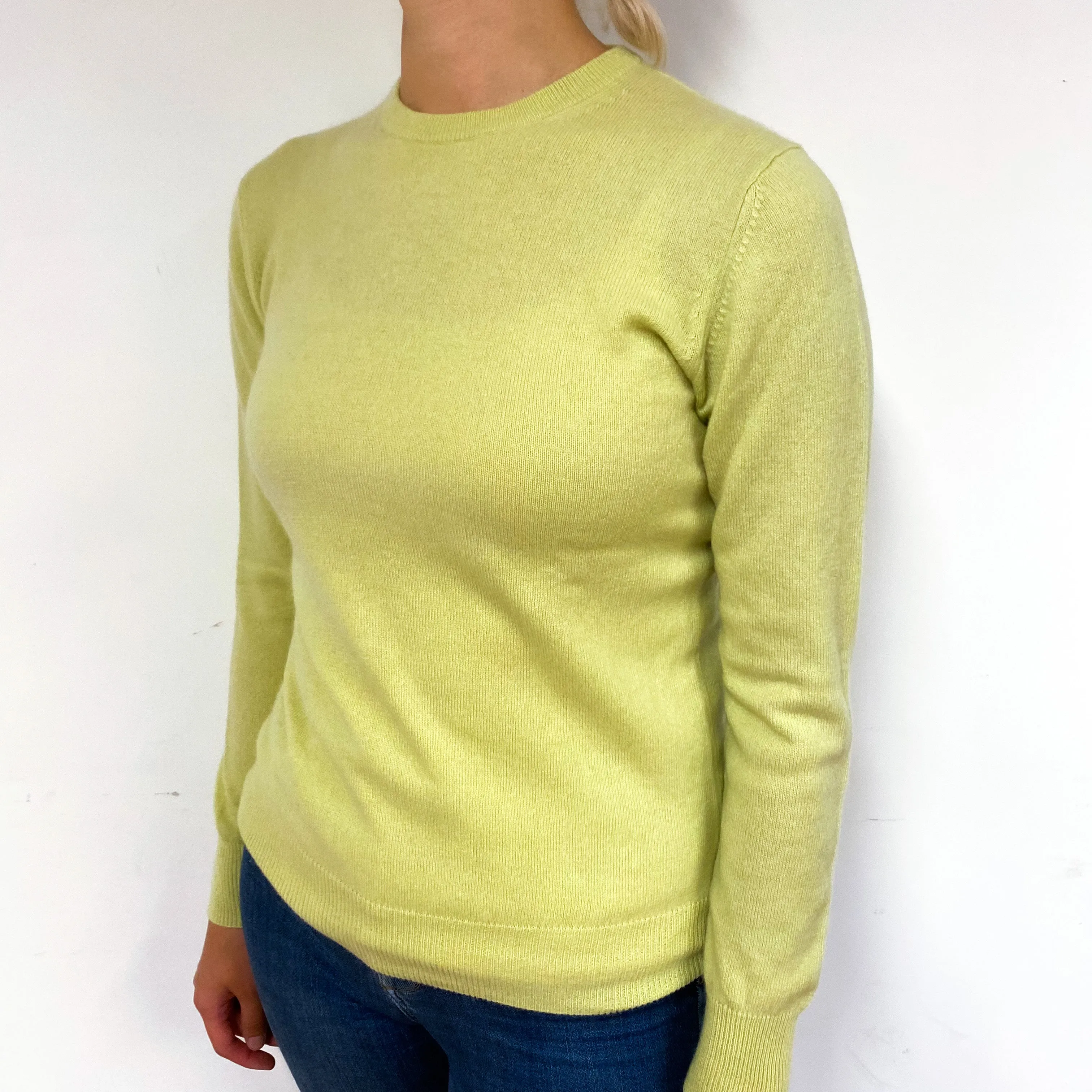 Chartreuse Green Cashmere Crew Neck Jumper Small