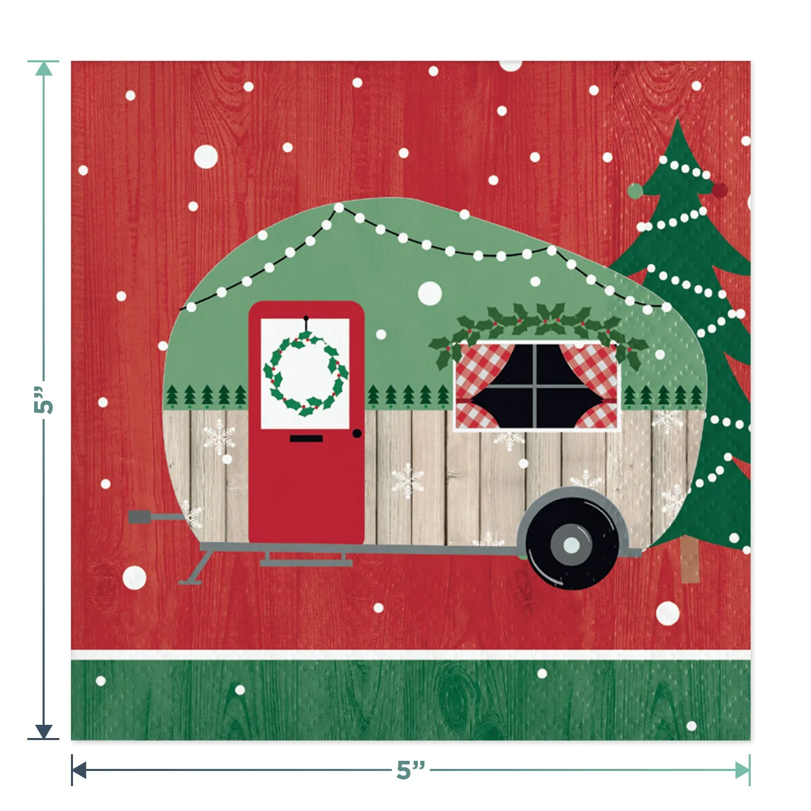 Christmas Camper Holiday Van Paper Dessert Plates, Beverage Napkins, and Forks (Serves 16)