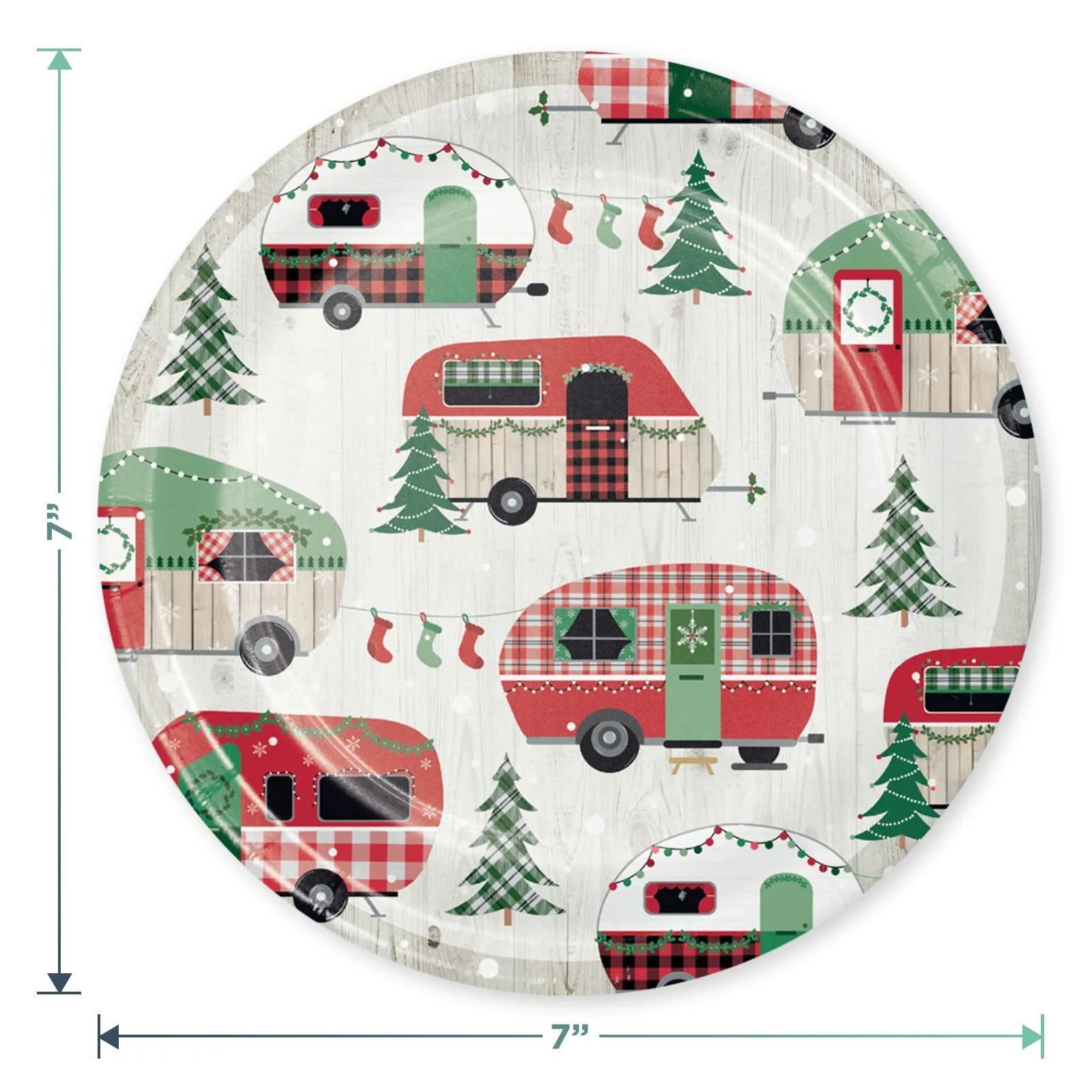 Christmas Camper Holiday Van Paper Dessert Plates, Beverage Napkins, and Forks (Serves 16)