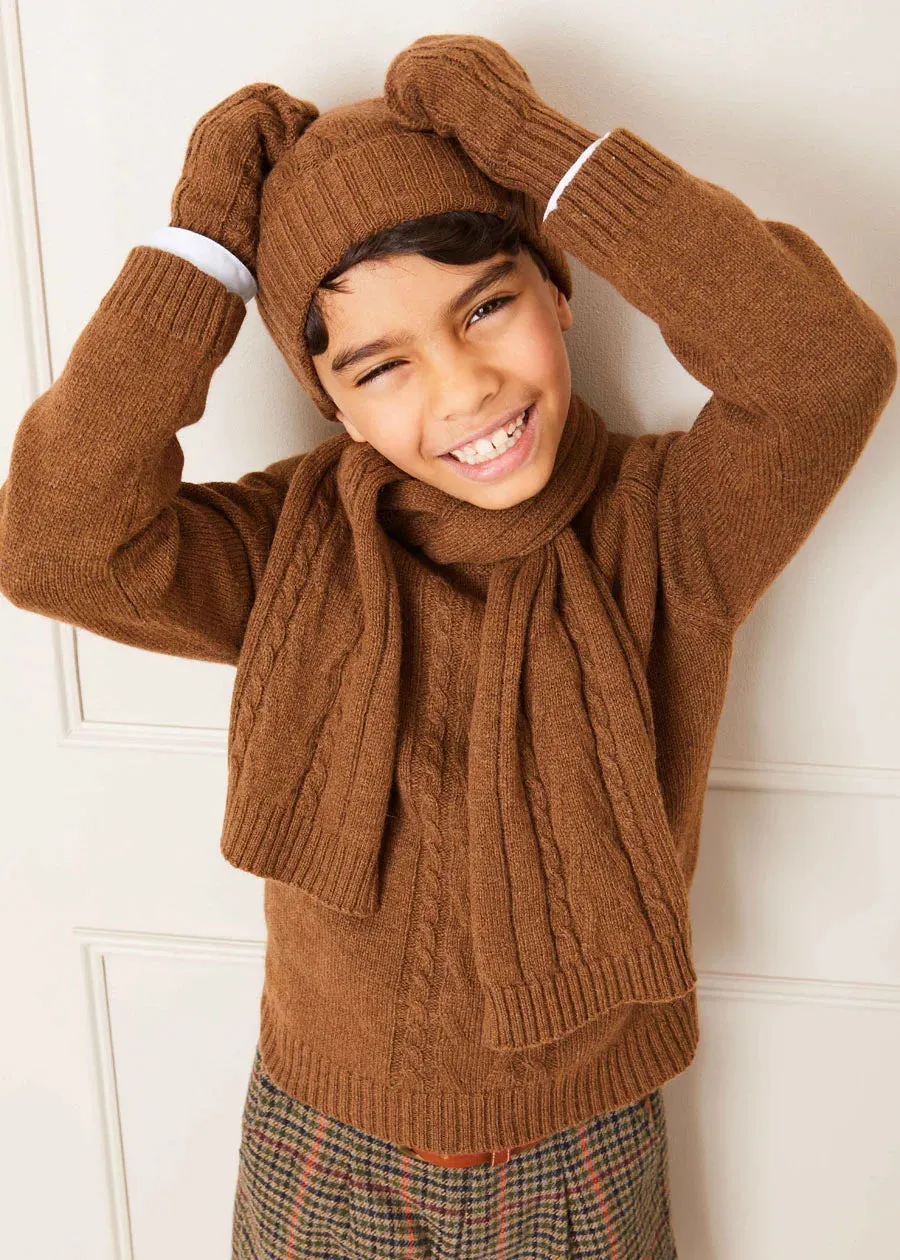 Chunky Cable Knit Crew Neck Jumper in Brown (4-10yrs)