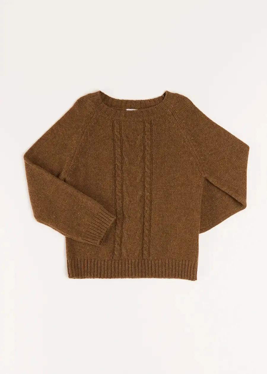 Chunky Cable Knit Crew Neck Jumper in Brown (4-10yrs)