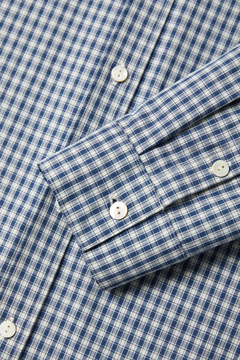 Classic Cotton Blue-White Checkered Long Sleeve Button-up Shirt