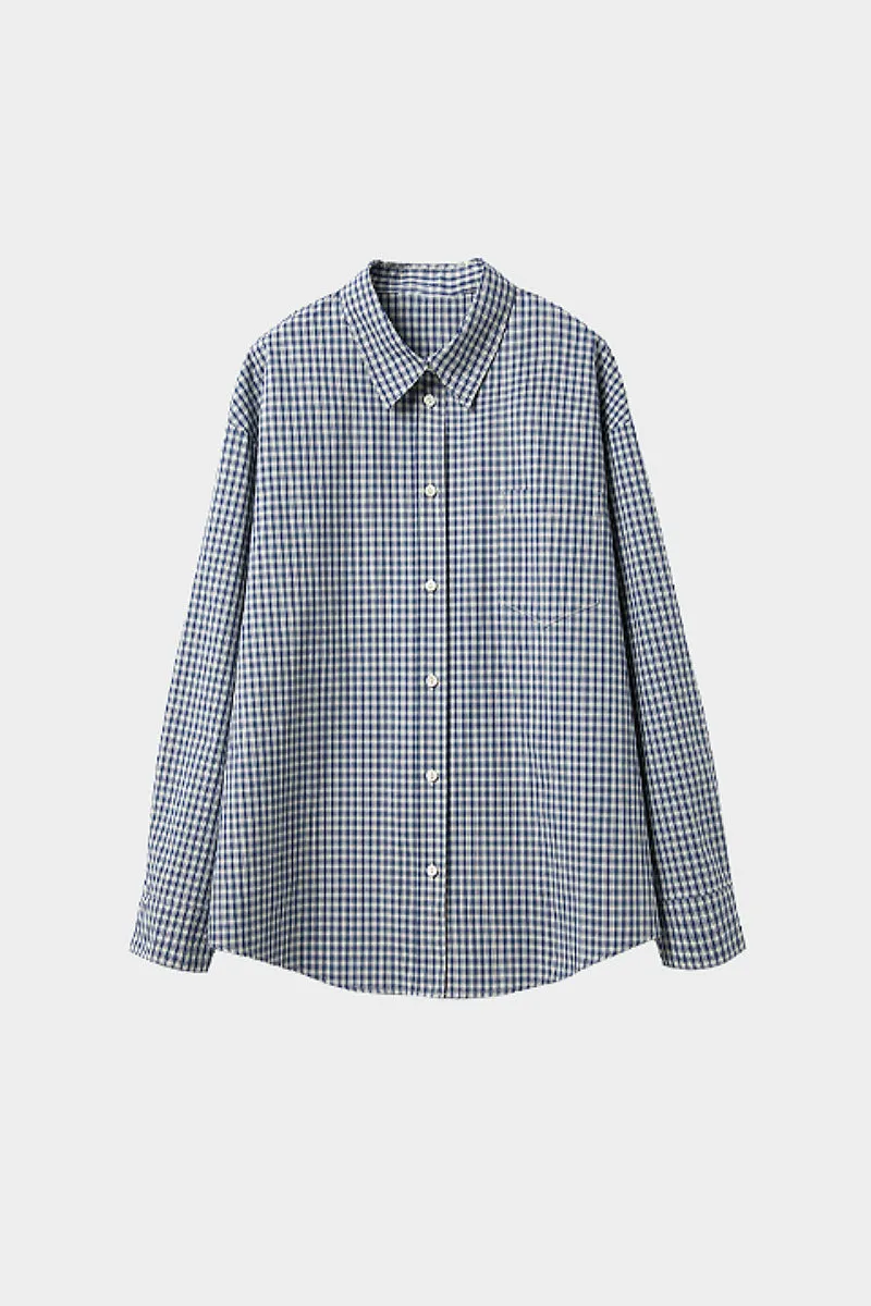 Classic Cotton Blue-White Checkered Long Sleeve Button-up Shirt