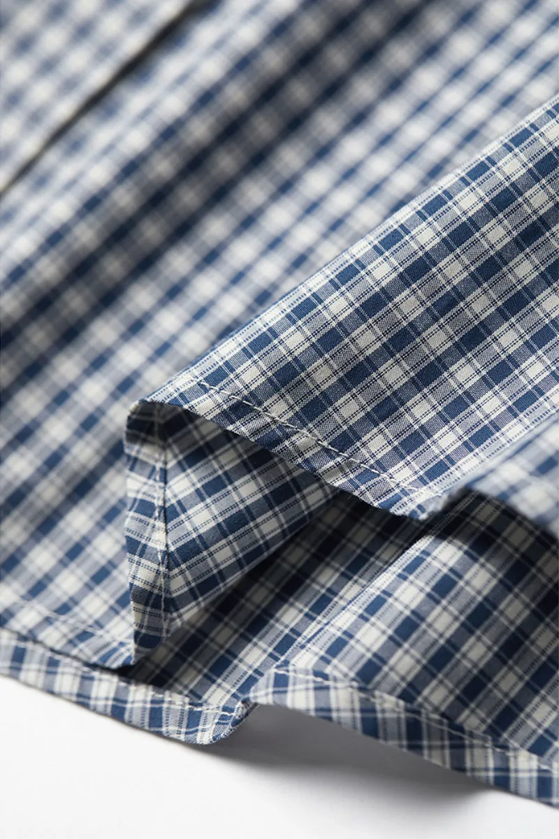 Classic Cotton Blue-White Checkered Long Sleeve Button-up Shirt