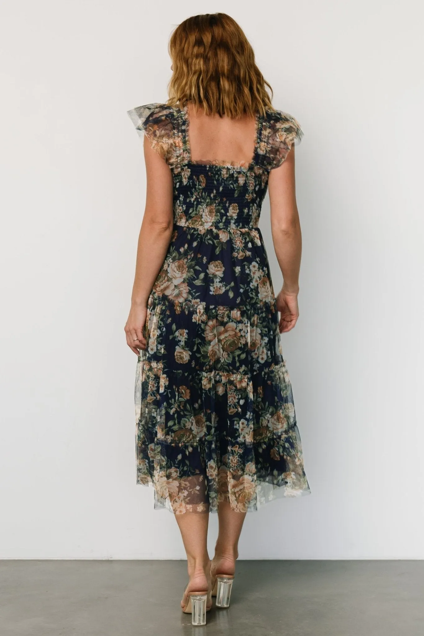 Clementine Tulle Midi Dress | Blue   Golden Floral