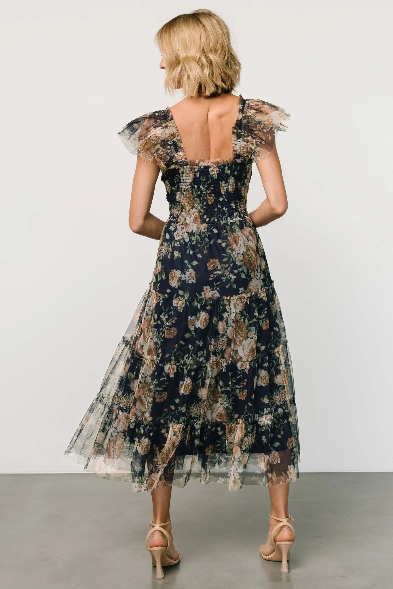 Clementine Tulle Midi Dress | Blue   Golden Floral