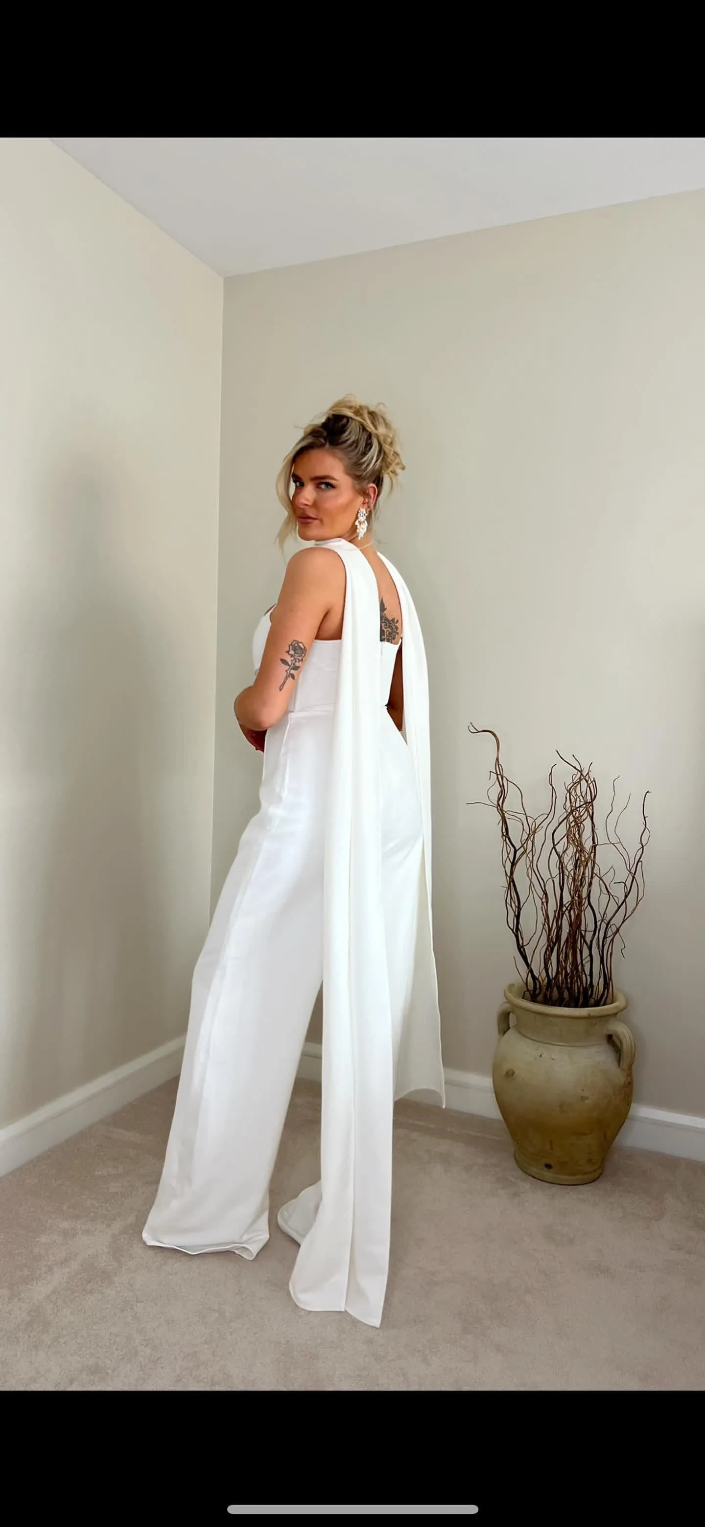 Club L London Winnie White Corset Jumpsuit With Statement Drape