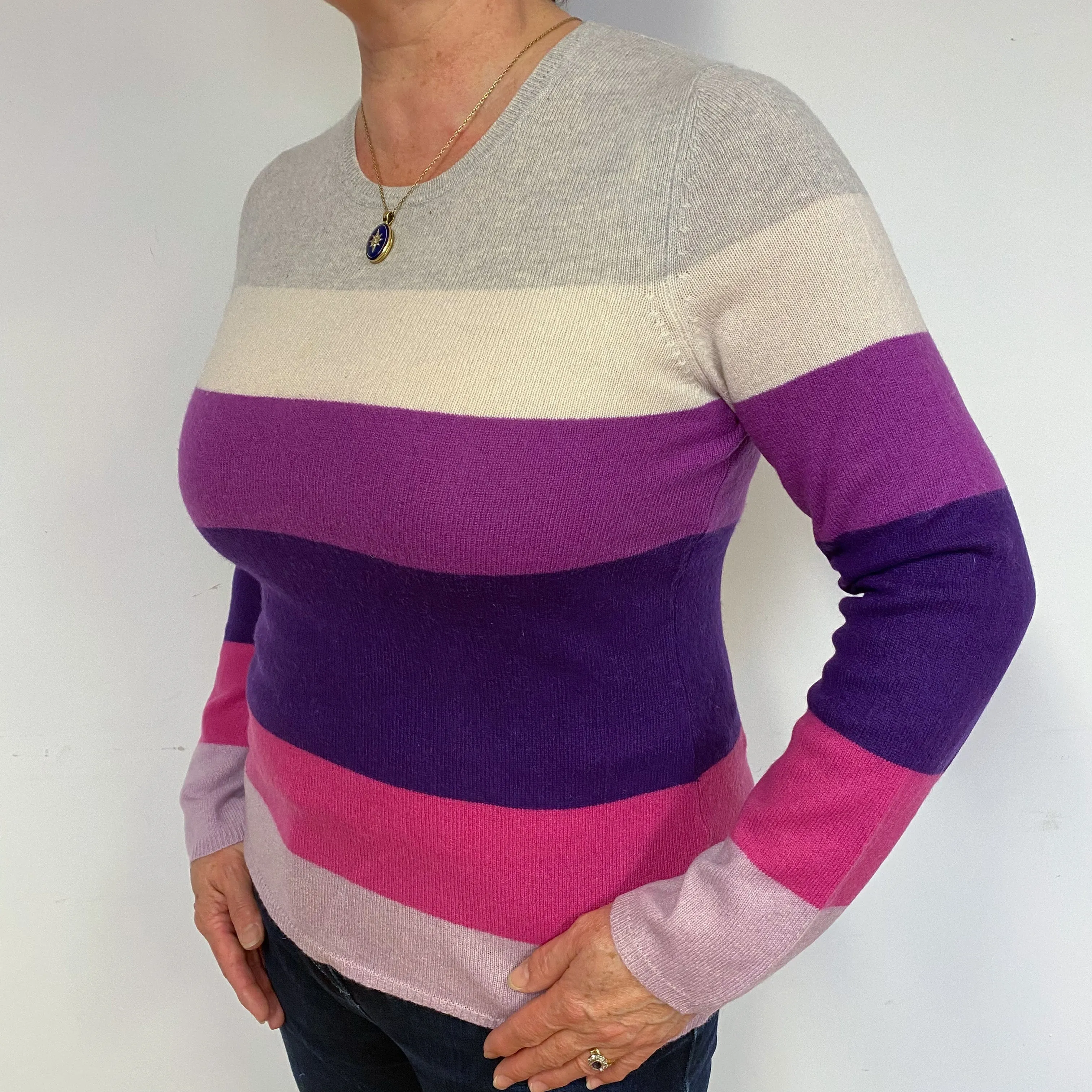 Colour Block Cashmere Crew Neck Jumper Large