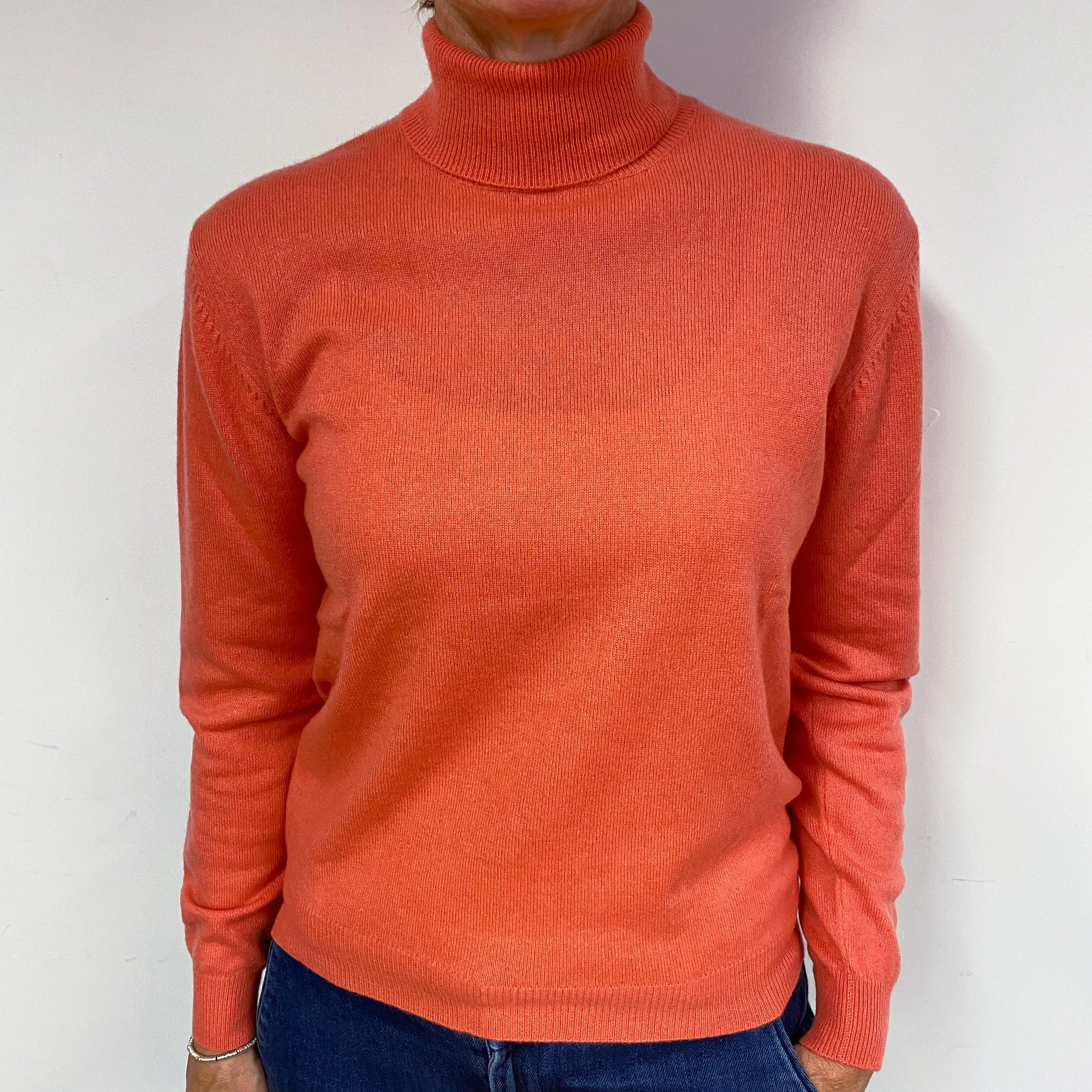 Coral Orange Cashmere Polo Neck Jumper