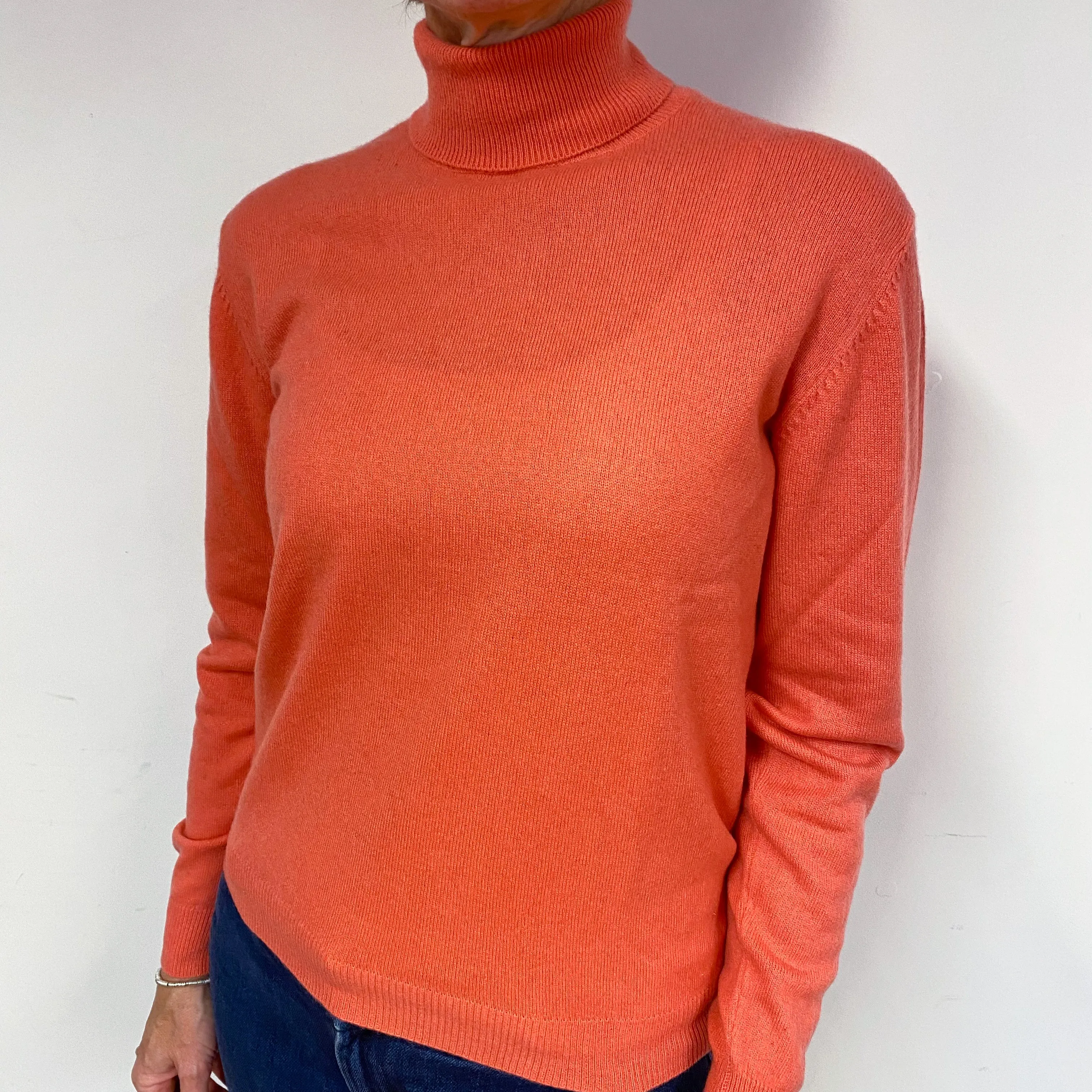 Coral Orange Cashmere Polo Neck Jumper