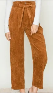 Corduroy Paperbag Waist Tie Front Pants