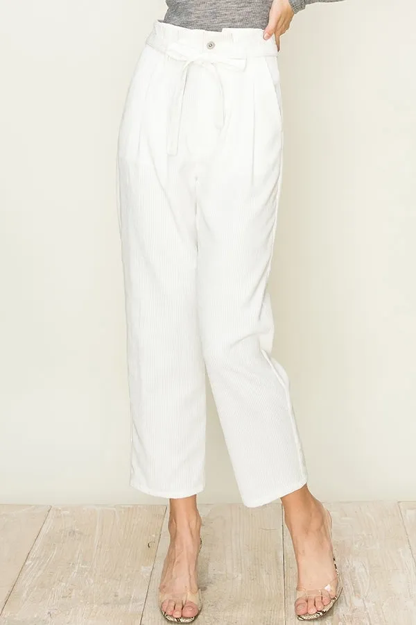 Corduroy Paperbag Waist Tie Front Pants