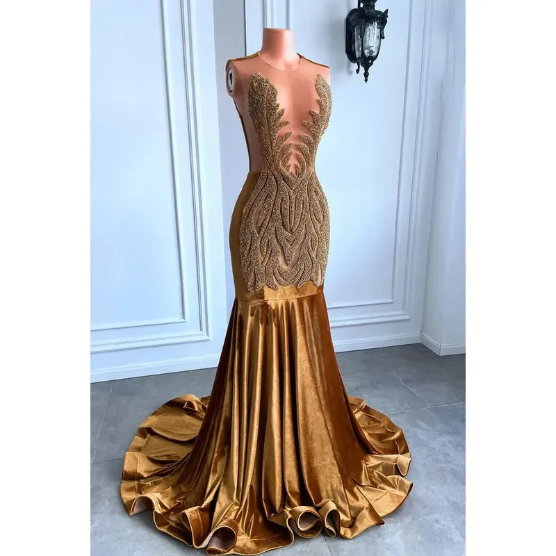 Couture & Ornate Ruffles Fully Sequins Mermaid Deep V-neck Sleeveless Prom Dress