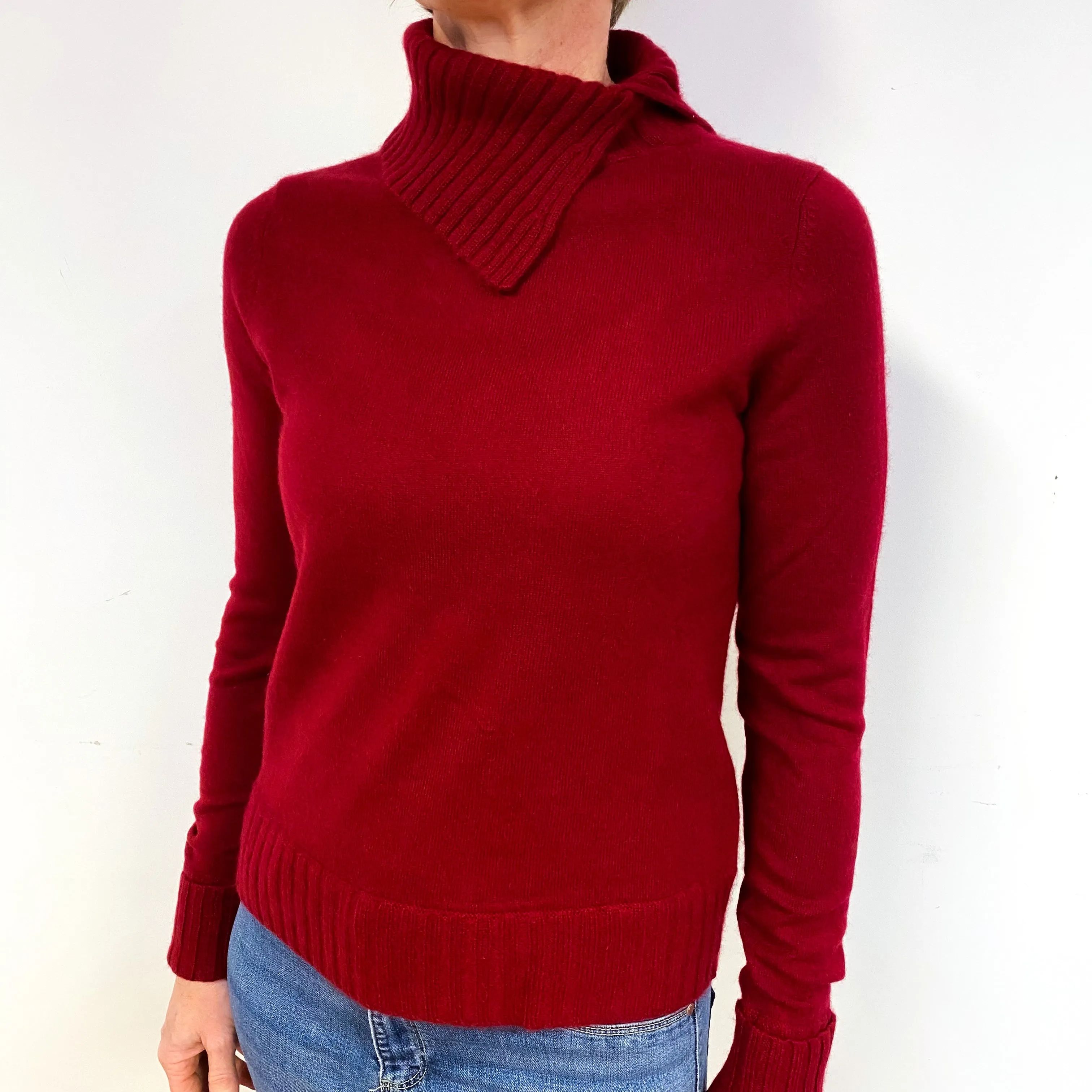 Crimson Cashmere Polo Neck Jumper Medium