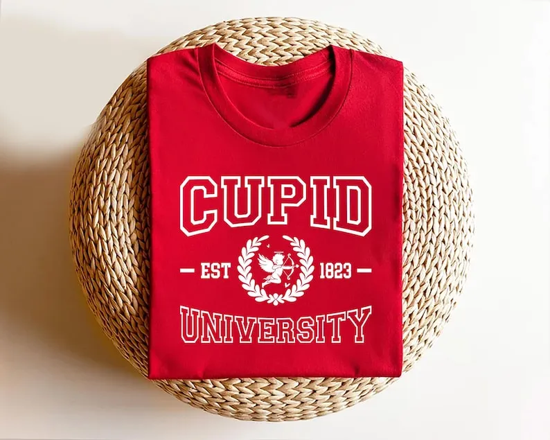 Cupid University Short Sleeve T-Shirt, Cute Valentine's Day Graphic Shirt