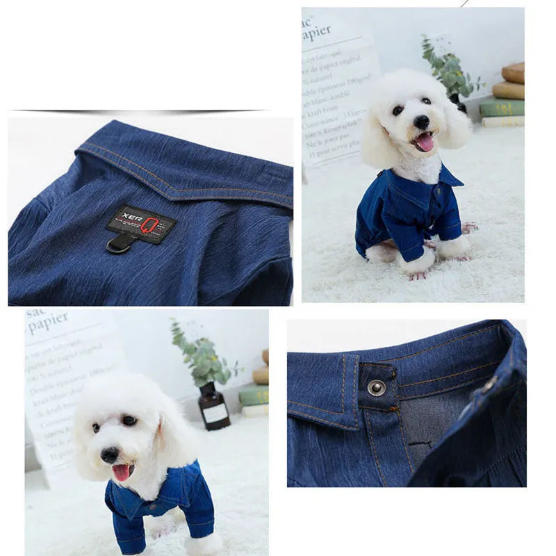 Cute Collared Denim Jeans Overall Warm Coat Puppy Jumpsuit