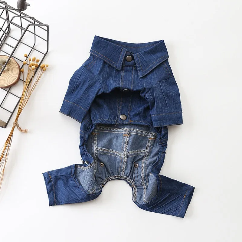 Cute Collared Denim Jeans Overall Warm Coat Puppy Jumpsuit