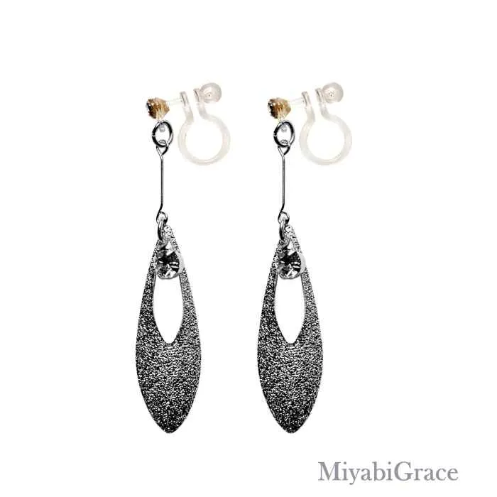 Dangle  Leaf With Crystal Rhinestone Invisible Clip On Earrings