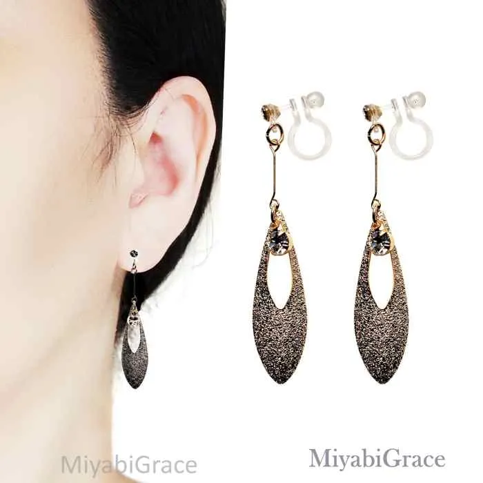 Dangle  Leaf With Crystal Rhinestone Invisible Clip On Earrings