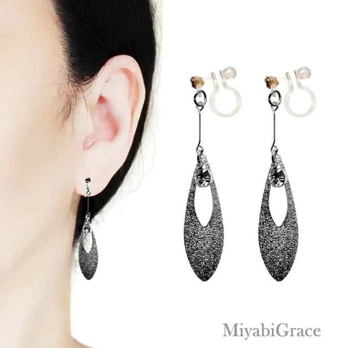 Dangle  Leaf With Crystal Rhinestone Invisible Clip On Earrings