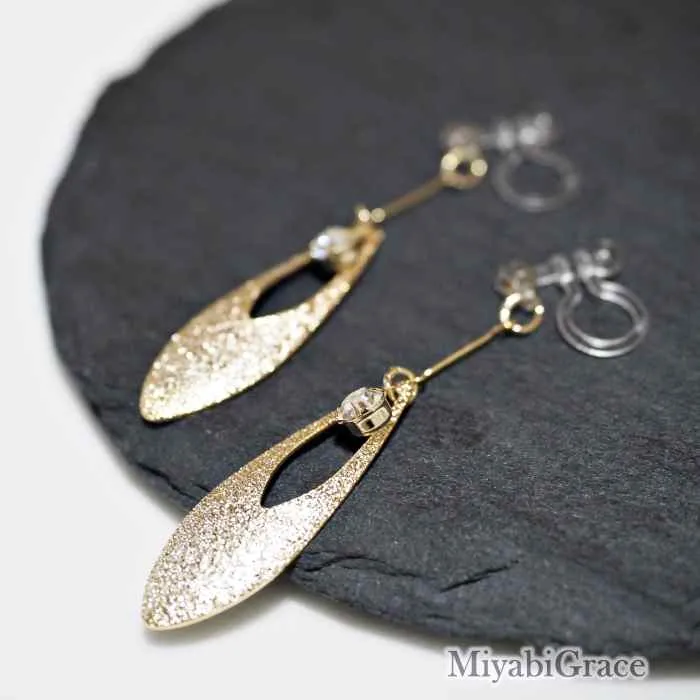 Dangle  Leaf With Crystal Rhinestone Invisible Clip On Earrings