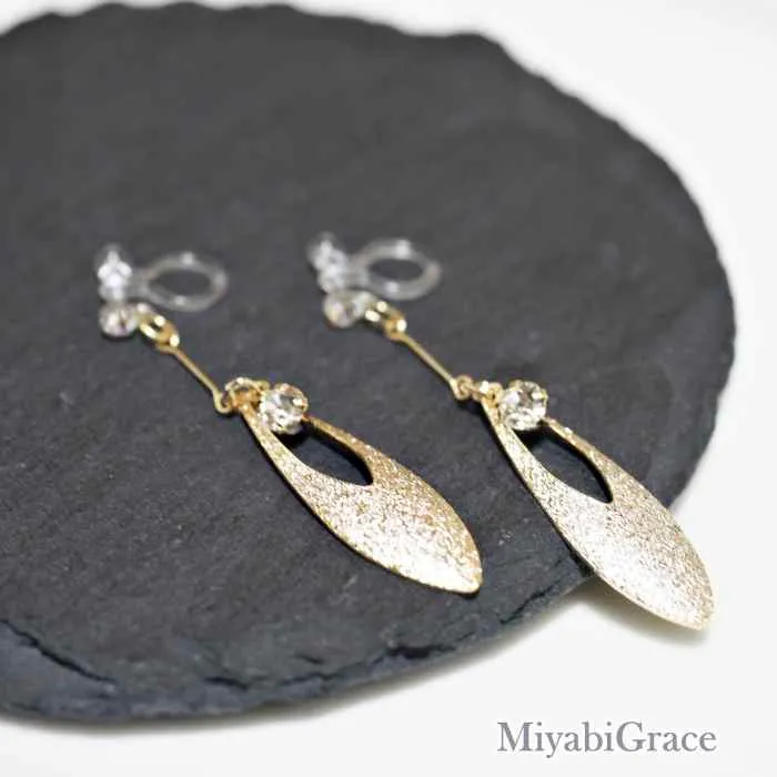 Dangle  Leaf With Crystal Rhinestone Invisible Clip On Earrings