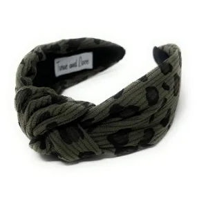 Dark Green Animal Print Knot Headband