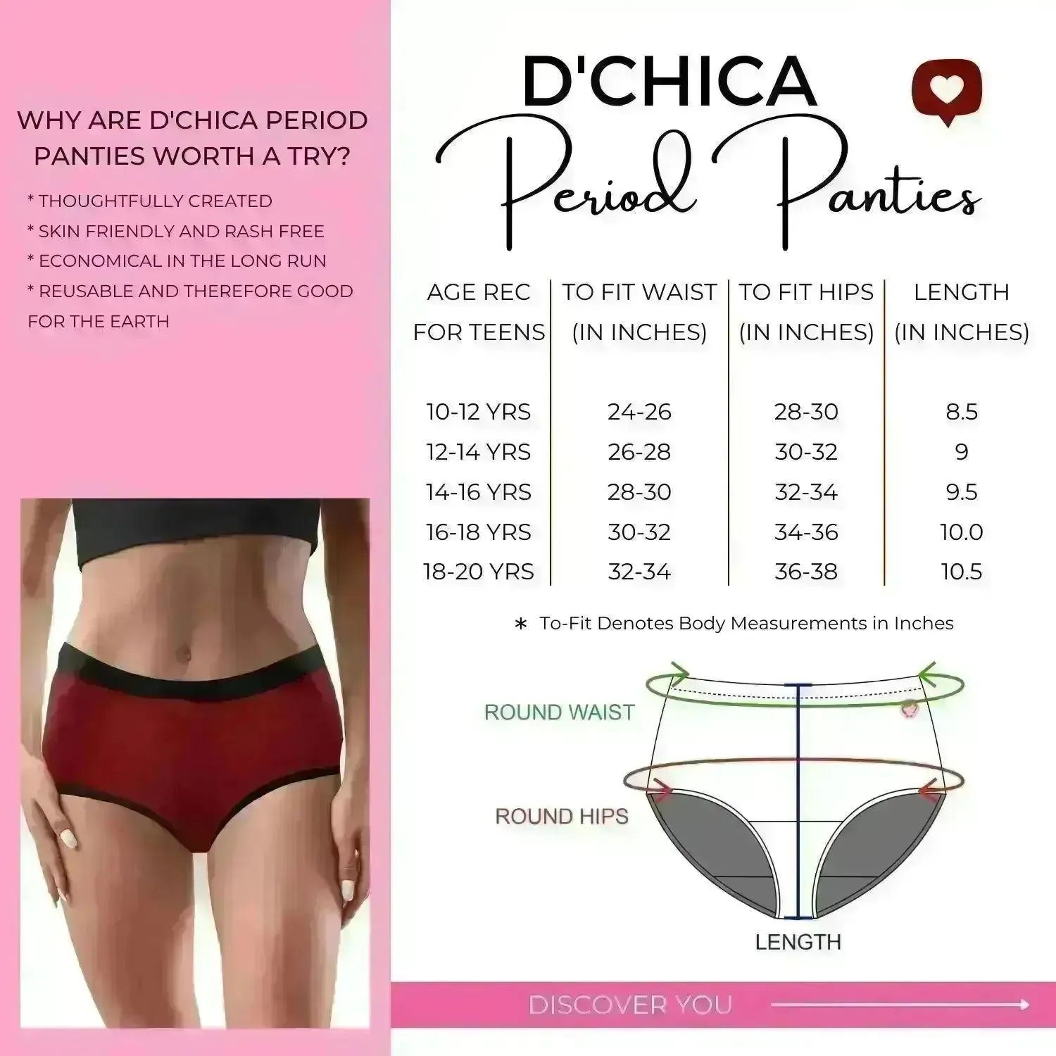 D'chica I Can & Will Eco-Friendly Period Panties Maroon, PFOS-PFAS Free