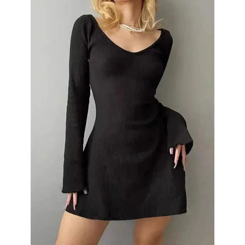 Elegant Black V-Neck Mini Dress: Versatile Day to Night Chic Fashion