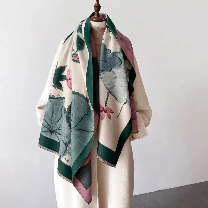 Elegant Floral Cashmere Shawl Scarves