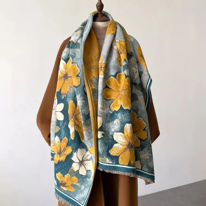 Elegant Floral Cashmere Shawl Scarves