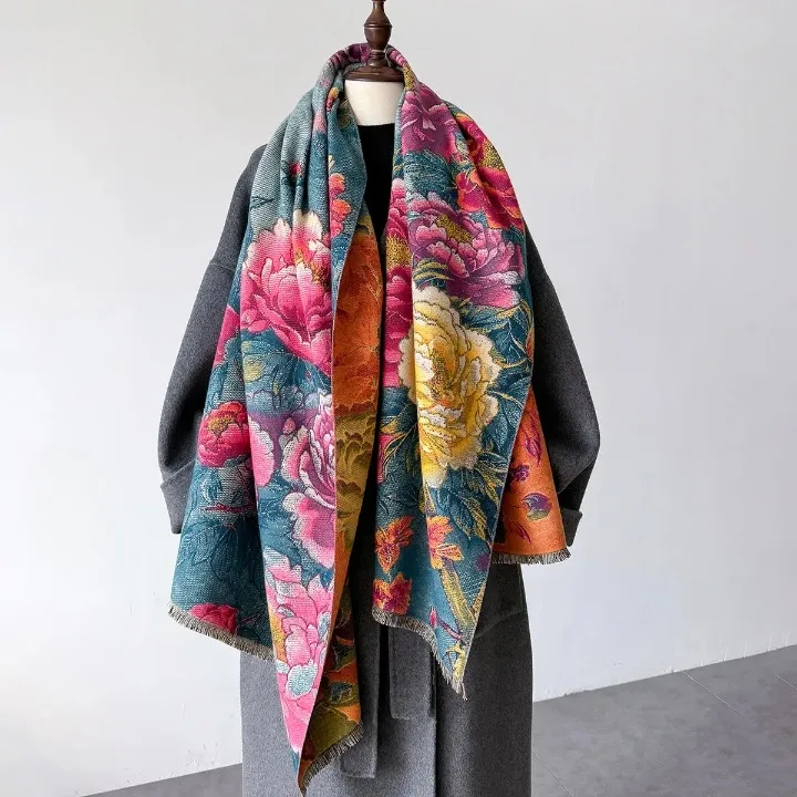 Elegant Floral Cashmere Shawl Scarves