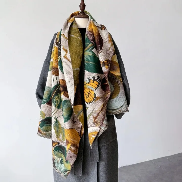 Elegant Floral Cashmere Shawl Scarves