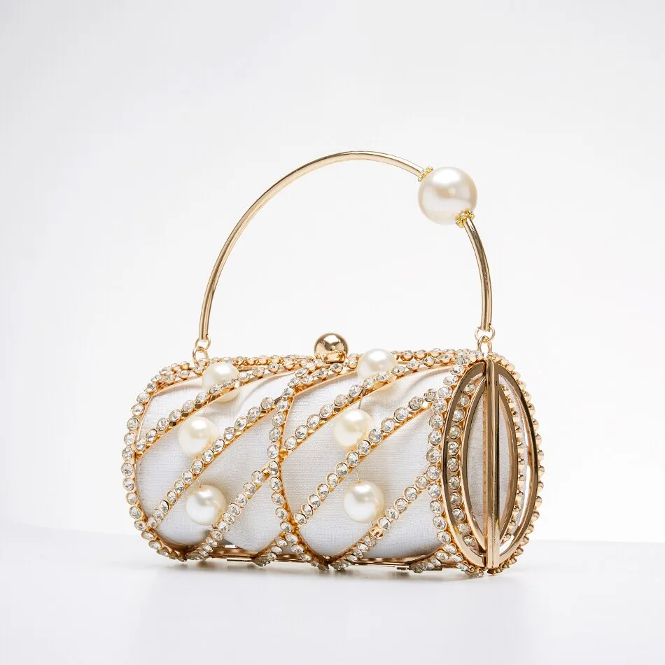 Embellished Hollow Out Metal Cage Barrel Bag