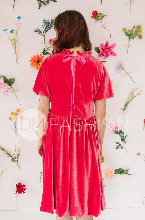 Emery Spiced Coral Velvet Party Dress- DM Exclusive - Maternity Friendly