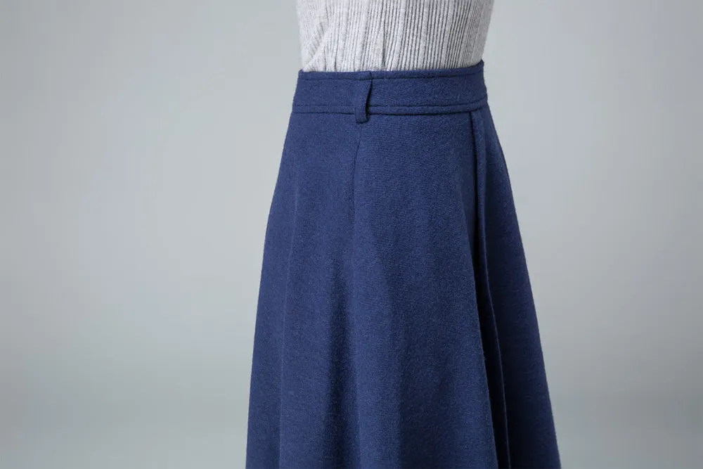 evening skirt, blue skirt, wool skirt, layered skirt, tie belt skirt 1836#