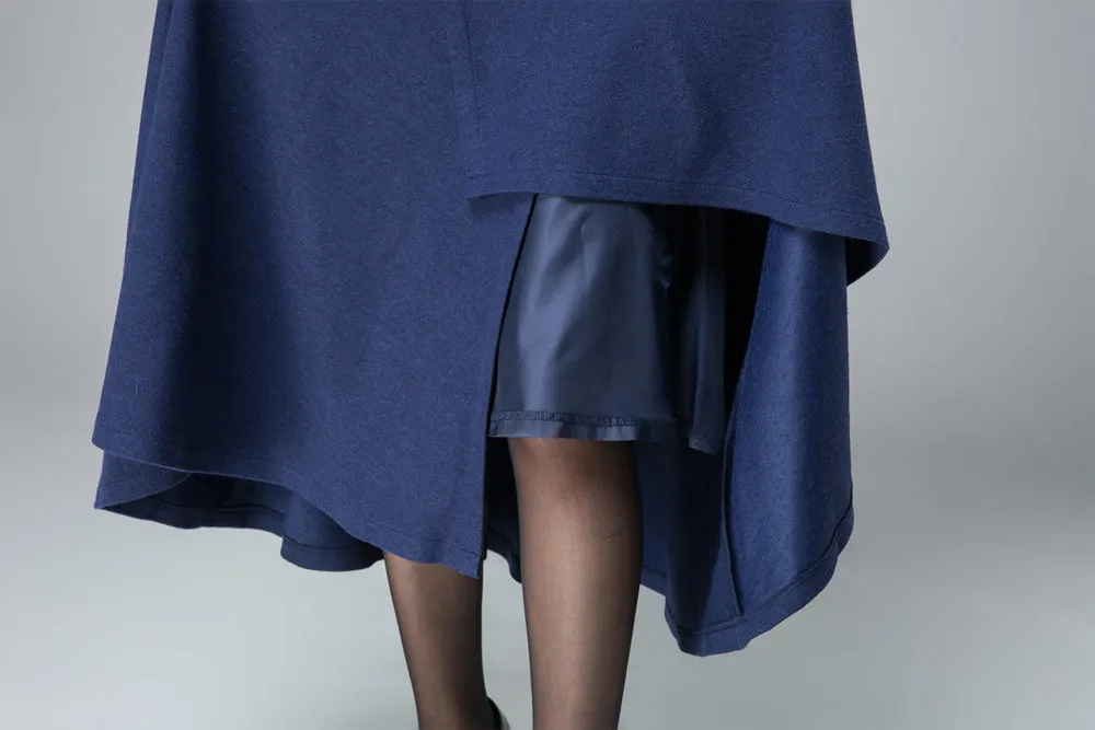 evening skirt, blue skirt, wool skirt, layered skirt, tie belt skirt 1836#