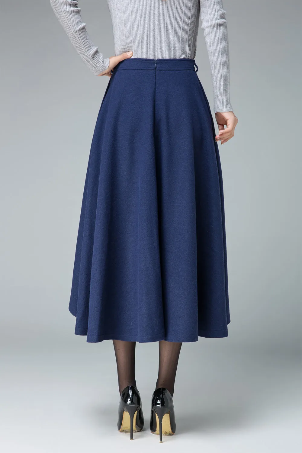 evening skirt, blue skirt, wool skirt, layered skirt, tie belt skirt 1836#