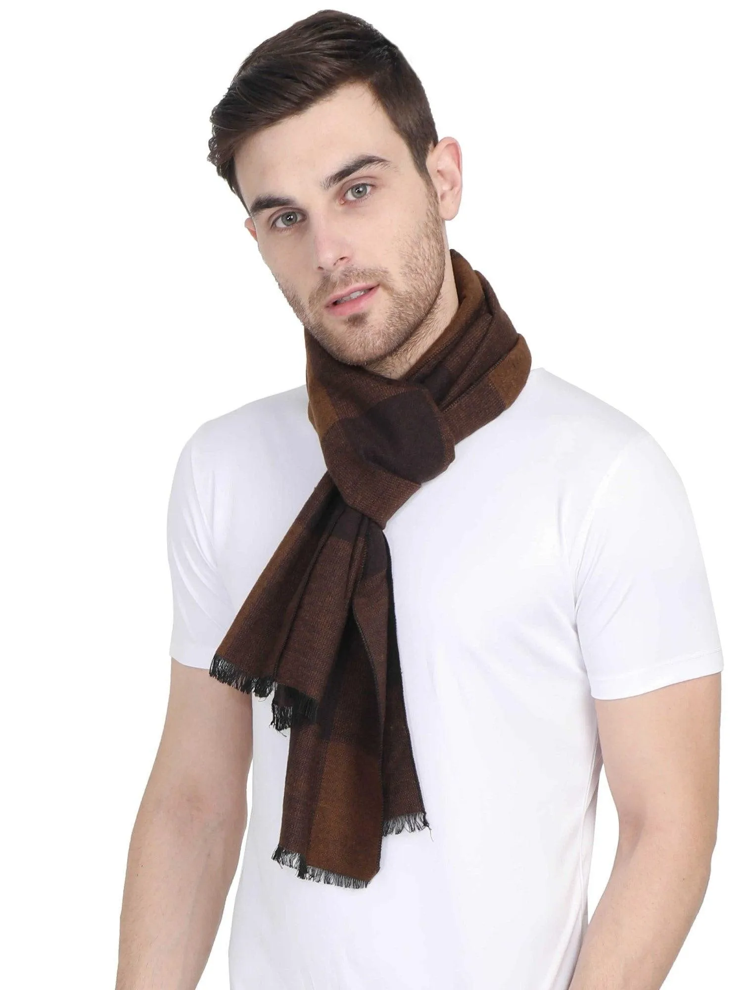 FabSeasons Brown Men's Casual Checkered Acrylic Woolen Muffler