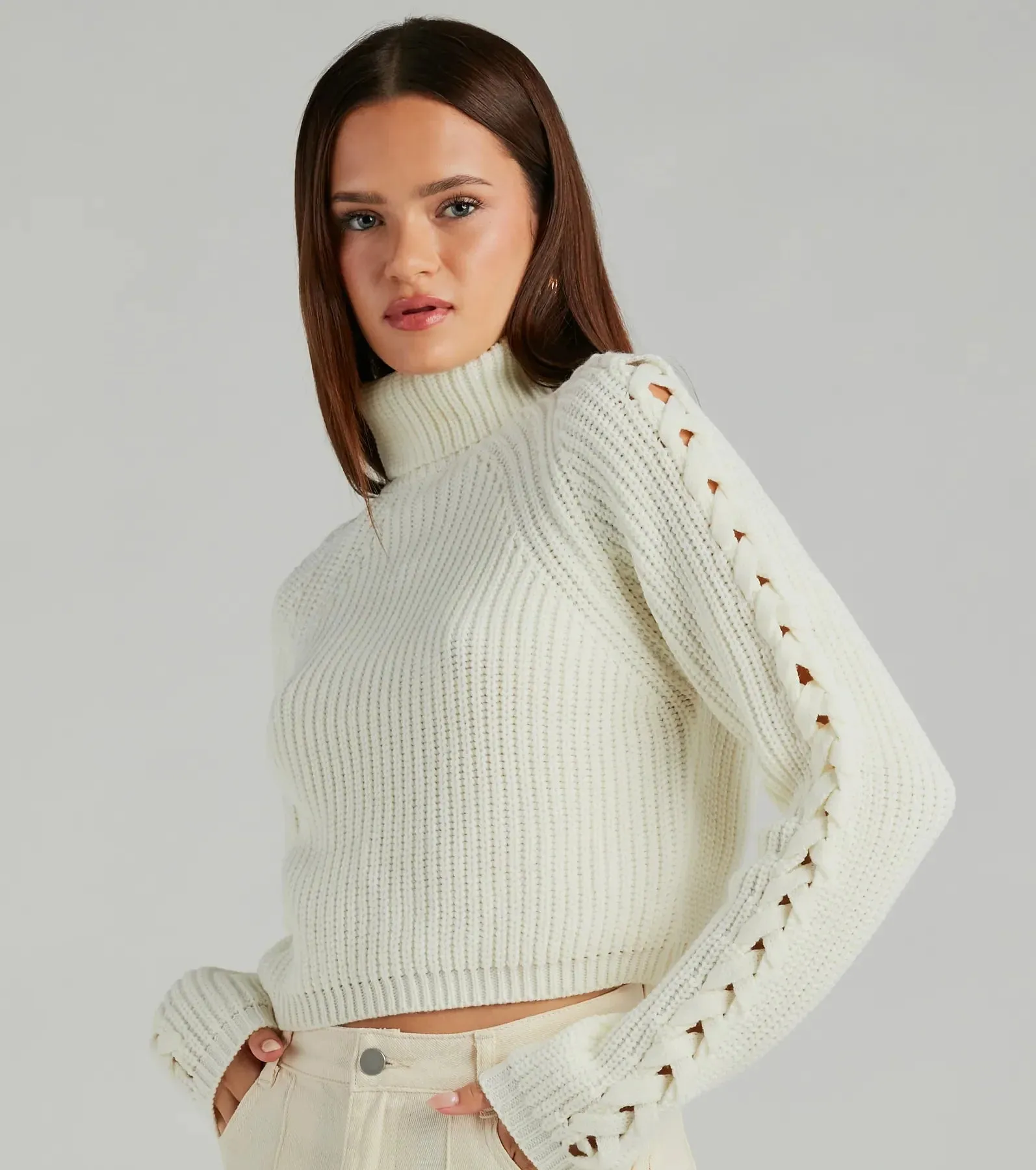 Fall Favorite Turtleneck Braided Sleeve Sweater