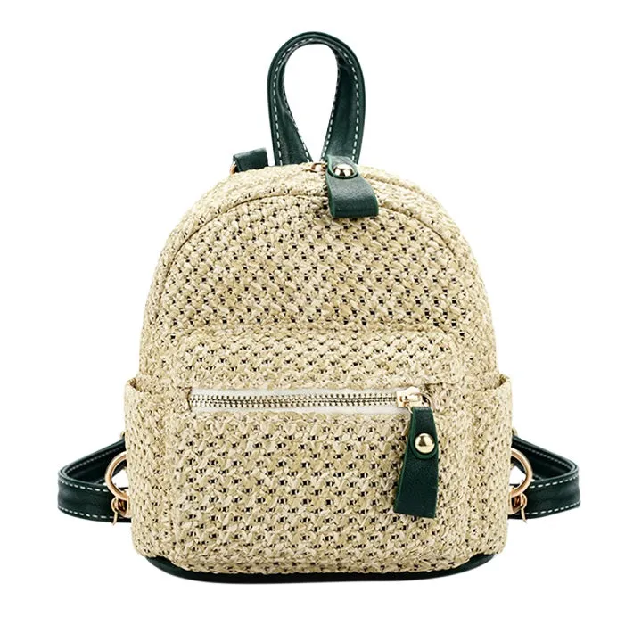 Fashionable Bohemian Straw Mini Backpack