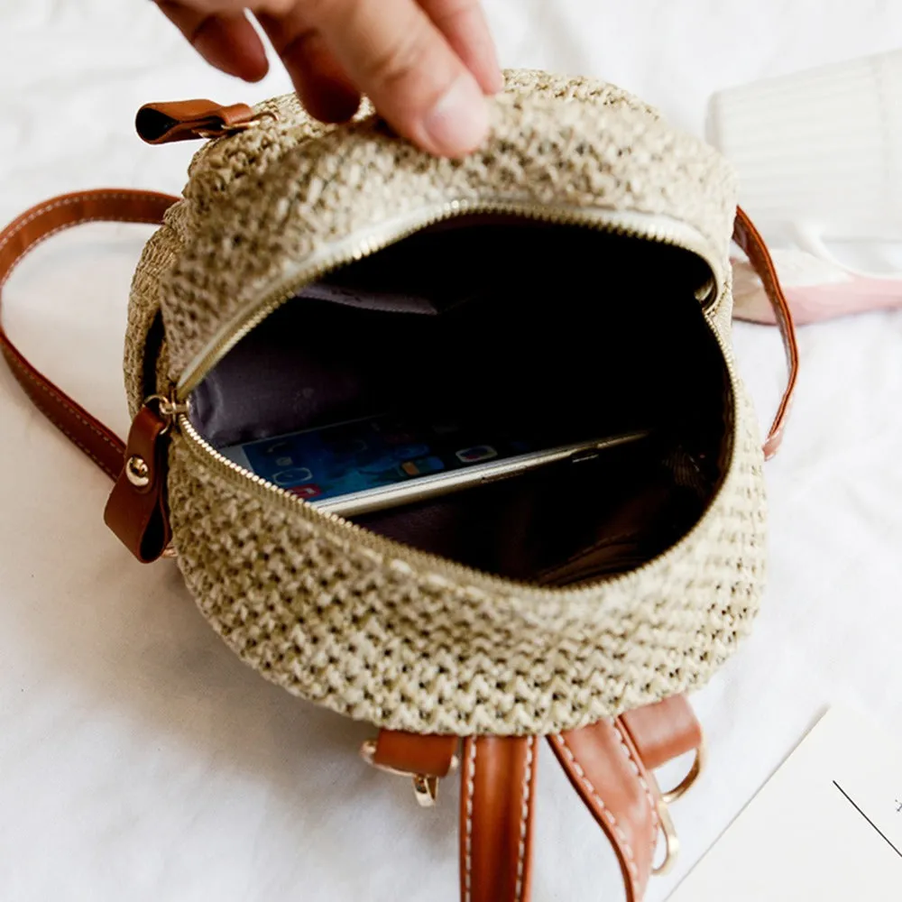 Fashionable Bohemian Straw Mini Backpack