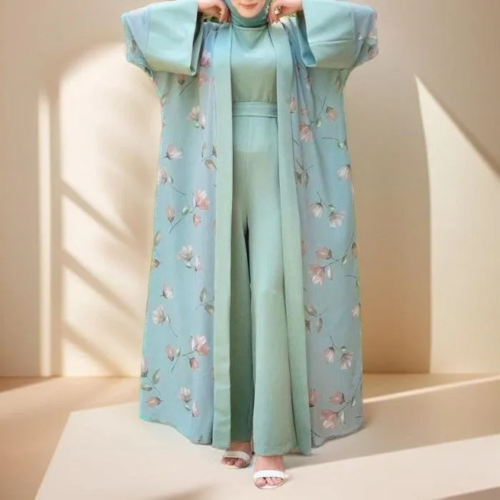 Floral pattern abaya with inner Jumpsuit