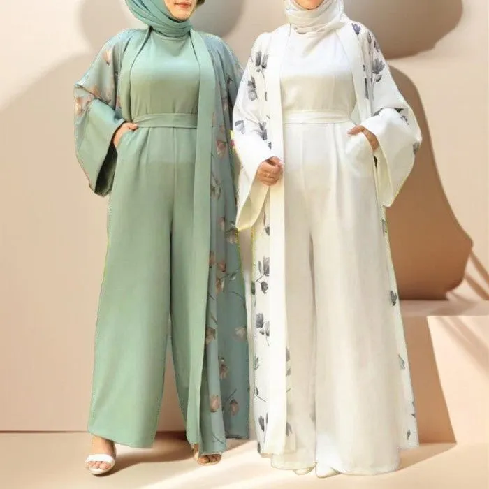 Floral pattern abaya with inner Jumpsuit